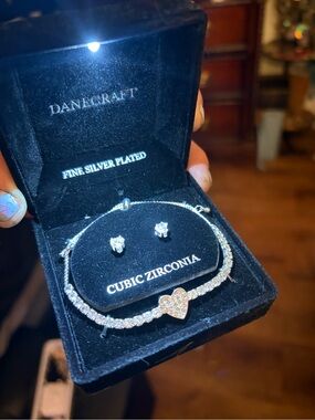Danecraft Silver-Plated Cubic Zirconia Heart Bracelet - White